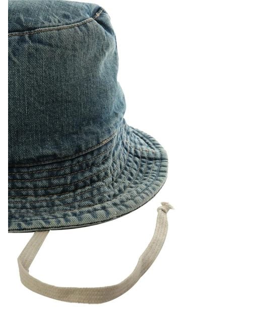 Rick Owens Blue Drawstring Denim Bucket Hat for men