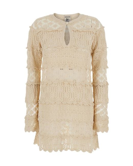 Semicouture Natural Semi Couture Crochet Mini Dress