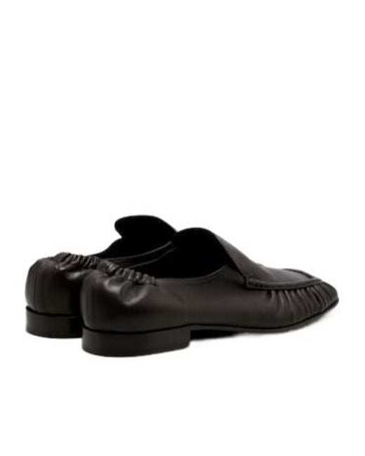 The Row Black Soft Ruched Leather Loafers