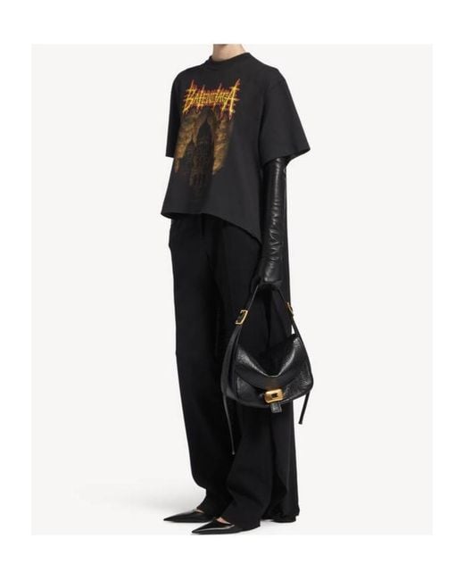 Balenciaga Black Train Graphic Print Layered T-Shirt