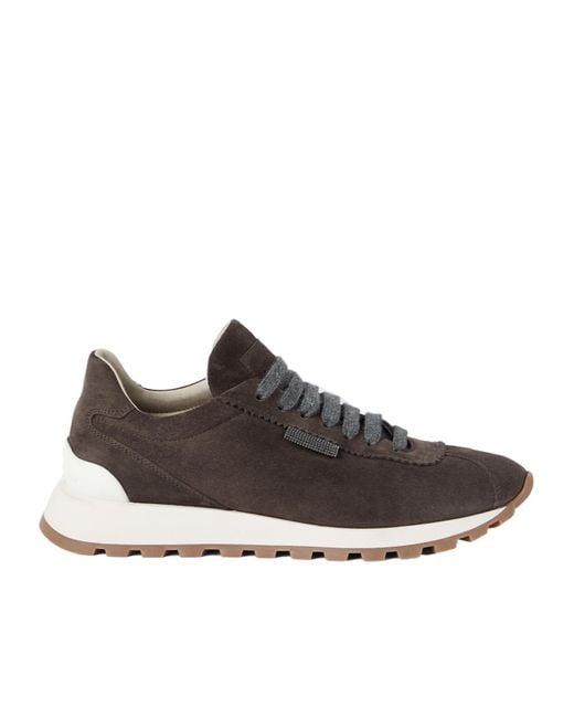 Brunello Cucinelli Brown Round-Toe Lace-Up Trainers