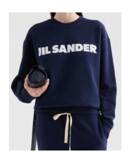 Jil Sander Blue Logo Printed Crewneck Sweatshirt