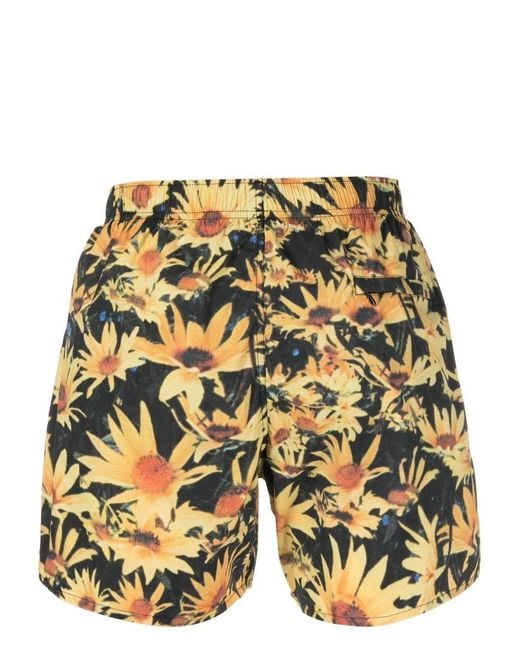 Jil Sander Yellow Sunflower-Print Swim Shorts for men