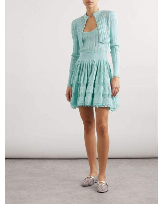 Alaïa Blue Alaïa Crinoline Cropped Knitted Cardigan
