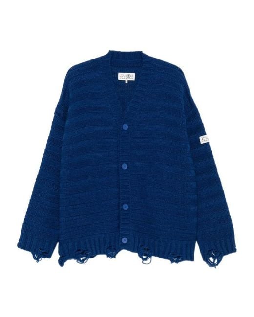 MM6 by Maison Margiela Blue Distressed Knitted Cardigan for men
