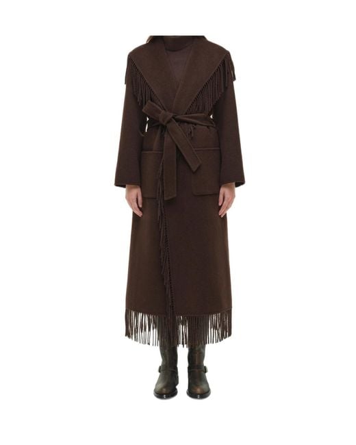 Jonathan Simkhai Brown Carrie Fringe-Trimmed Belted Coat