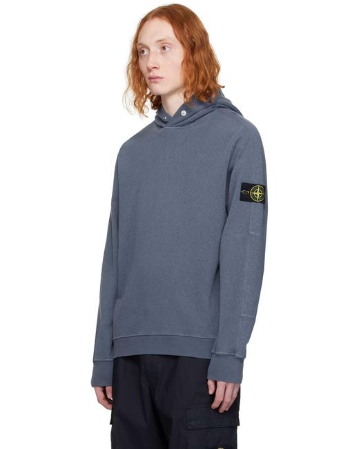 Stone Island Blue Compass-Badge Cotton Hoodie for men