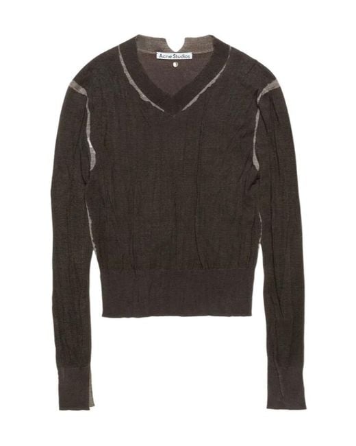 Acne Black Wrinkled V-Neck Jumper