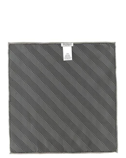 Brunello Cucinelli Gray Chevron-Motif Hand-Sewn Pocket Square for men