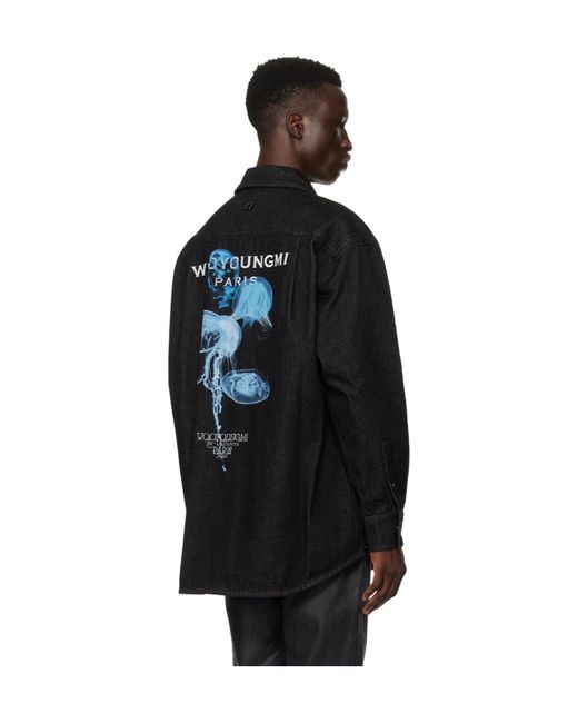 Wooyoungmi Black Logo Print Denim Shirt for men
