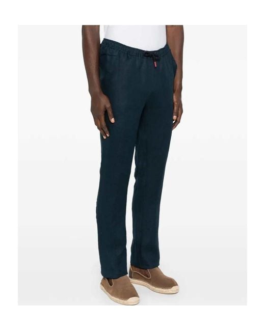 Kiton Blue Drawstring Flared Trousers for men