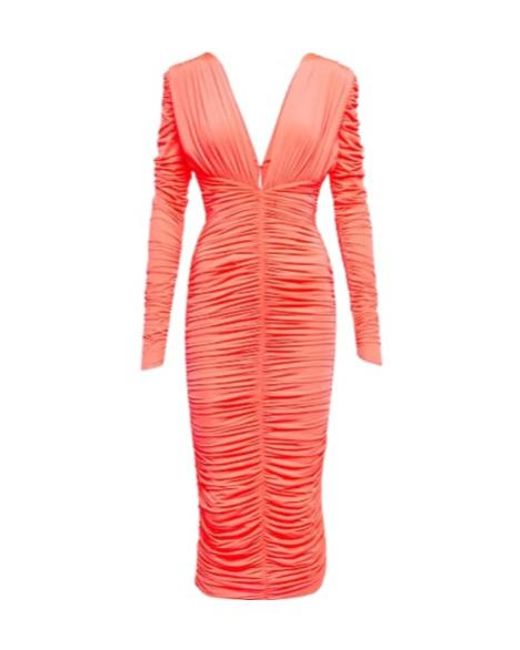 Alex Perry Red Marin Ruched Midi Dress
