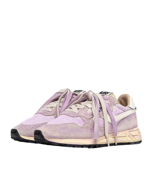 Autry Pink Reelwind Super Vintage Lace-Up Sneakers