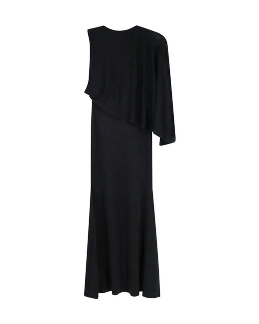 Self-Portrait Black Draped One-Shoulder Dress