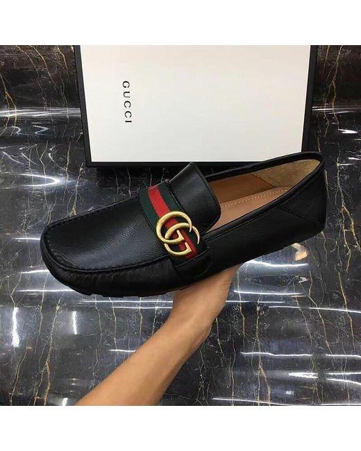 Gucci Black Leather Driver With Web for men