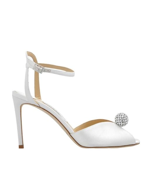 Jimmy Choo White Sacora 85 Embellished Satin Sandals