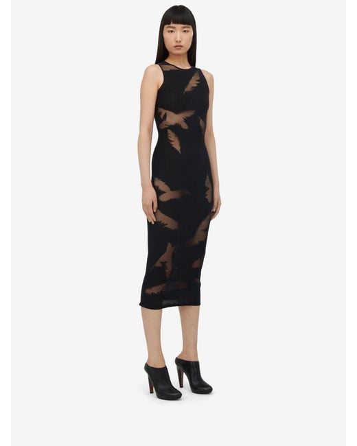 McQueen Black Feather-Intarsia Sleeveless Pencil Dress