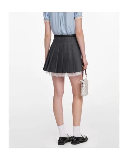 Self-Portrait Blue Pleated Lace-Trim Skirt