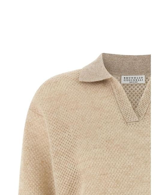 Brunello Cucinelli Natural Dropped Shoulder Polo Shirt
