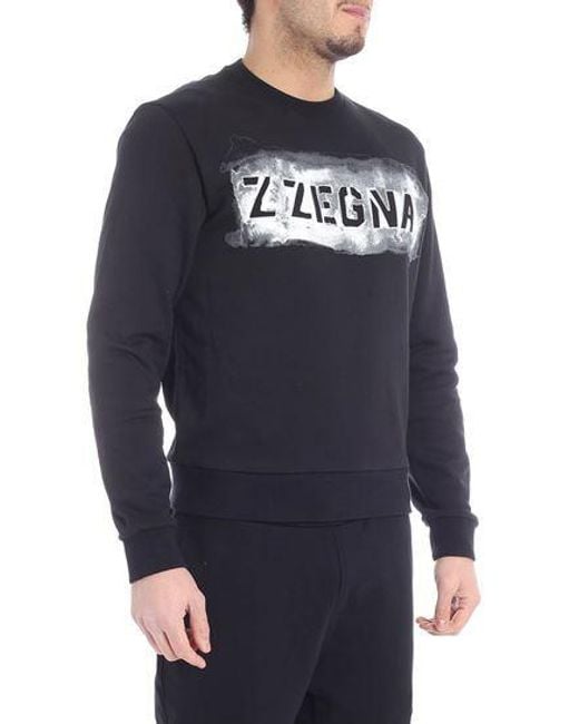 Zegna Blue Logo Printed Long-Sleeved Sweater for men