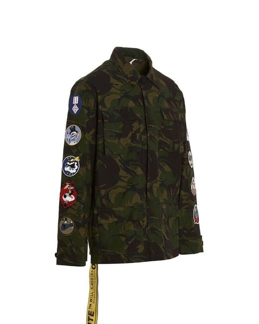Off-White c/o Virgil Abloh Green Camouflage Printed Long-Sleeved Jacket for men