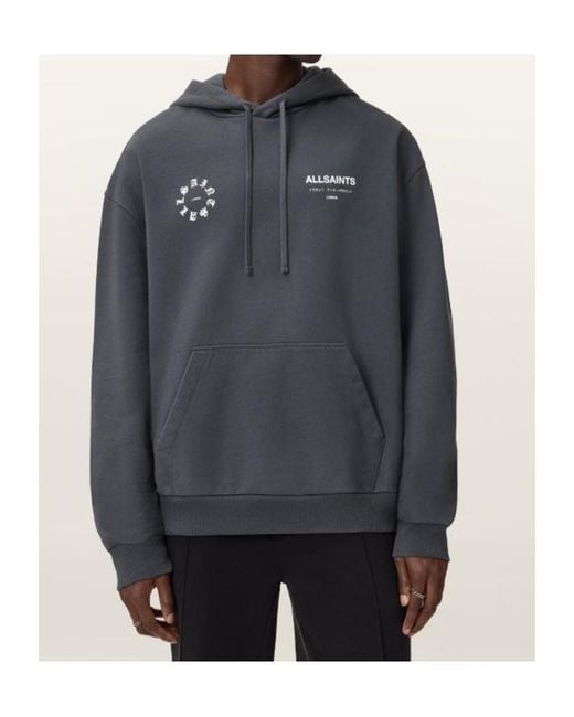 AllSaints Gray Kindred Graphic Hoodie for men