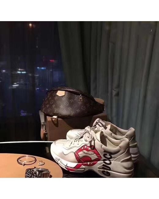 Gucci Natural Rhyton Sneaker With Mouth Print