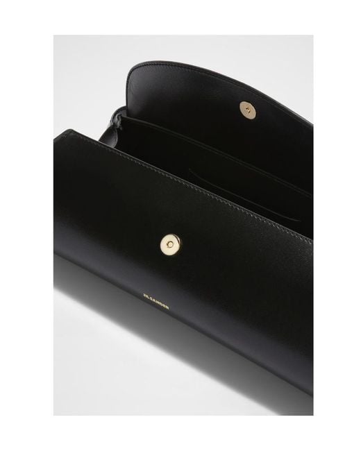 Jil Sander Black Cannolo Logo Embossed Small Shoulder Bag