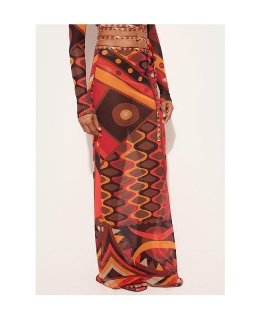 Emilio Pucci Red Pucci Geometric Maxi Skirt