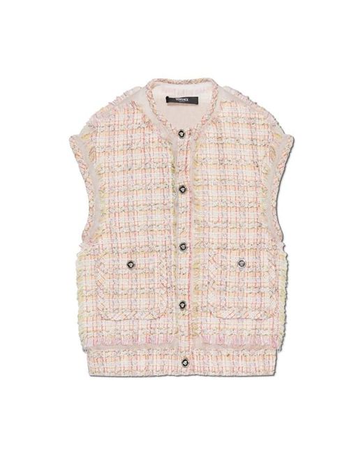 Versace Natural Button-Up Tweed Gilet