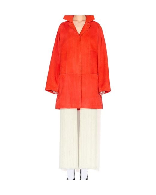 Alaïa Red A-Line Suede Goatskin Coat