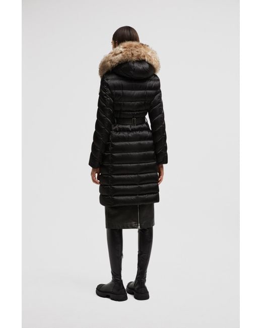 Moncler Black Leersie Hooded Shearling Long Down Jacket