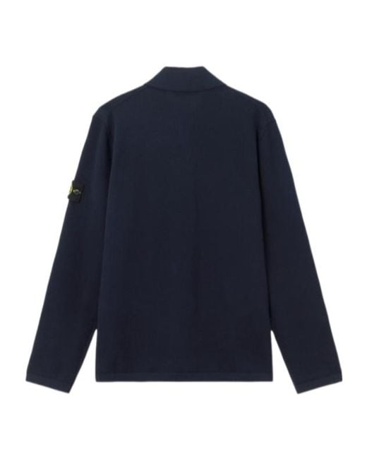Stone Island Blue Long-Sleeved Knitted Polo Shirt for men
