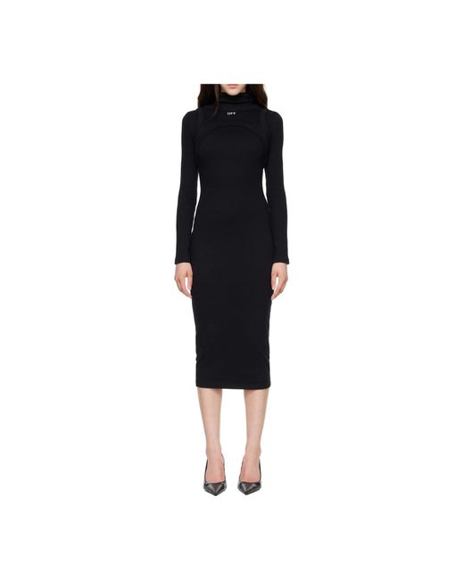 Off-White c/o Virgil Abloh Black Off Stamp Long-Sleeve Ribbed Dress