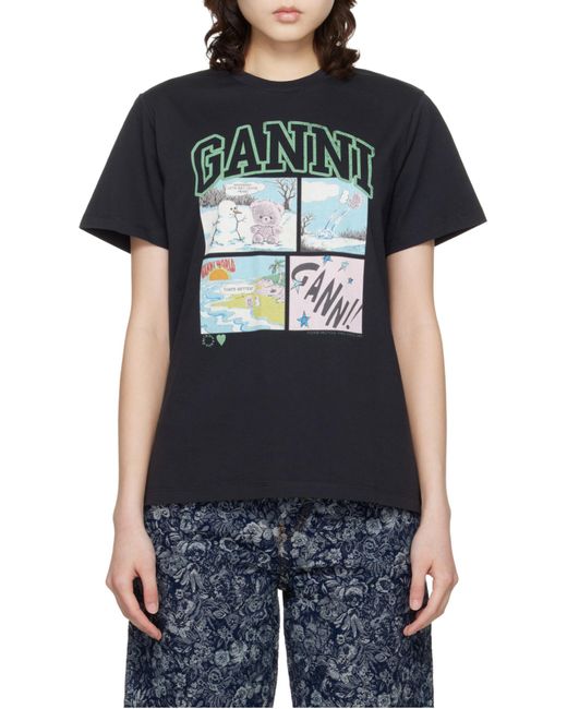 Ganni Black "Bear Comic Teddy" T-Shirt