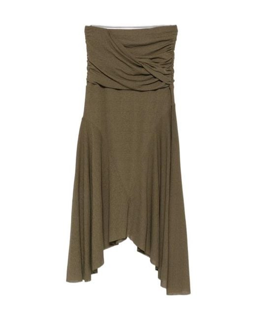 Ganni Green Ruched Asymmetric-Hem Asymmetric Skirt