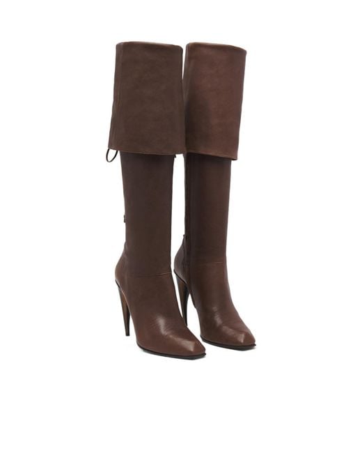 McQueen Brown Horn Heel Knee-High Boots