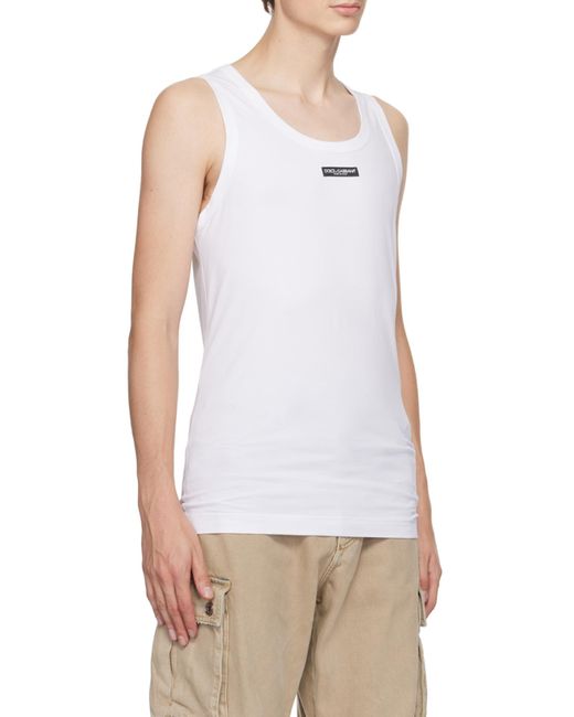 Dolce & Gabbana White Canotta Cotone Bielastico Etichetta Logo for men