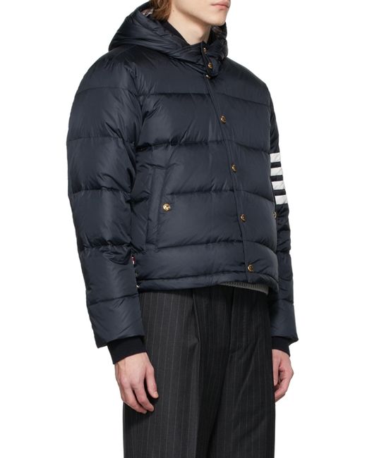 Thom Browne Blue Bar Hooded Buttoned Jacket for men