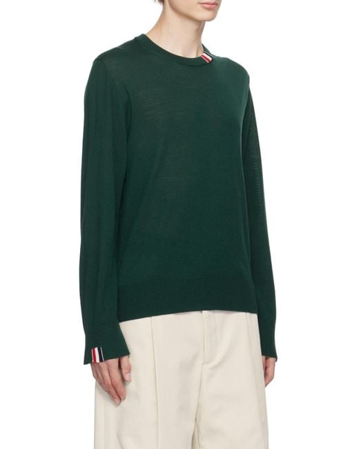 Thom Browne Green Rwb Stripe Detailed Crewneck Jumper for men