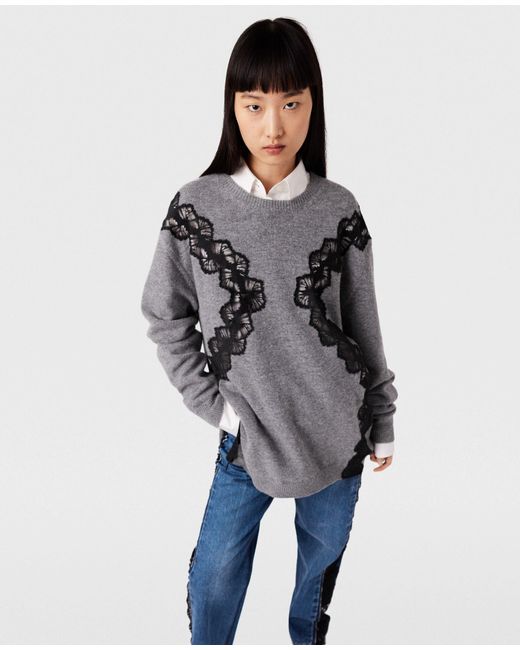 Stella McCartney Gray Lace-Detailed Knitted Mini Dress