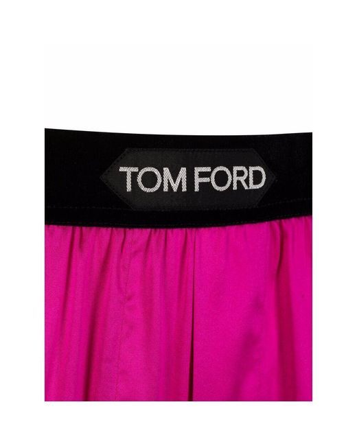 Tom Ford Pink Logo Waistband Satin Pajama Trousers for men