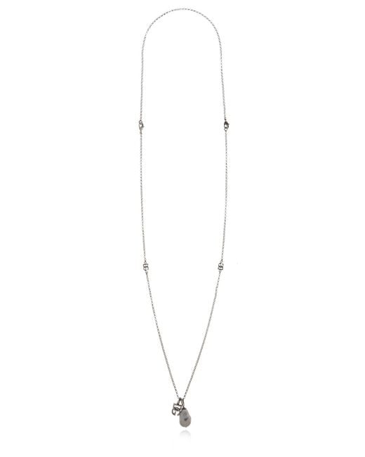 Dolce & Gabbana White Dg Logo Teardrop Necklace for men