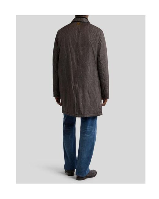 Etro Gray Padded Raincoat With Arnica Motif for men