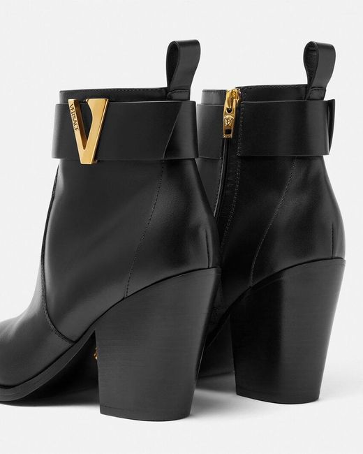 Versace Black Leather V-Buckle Boots