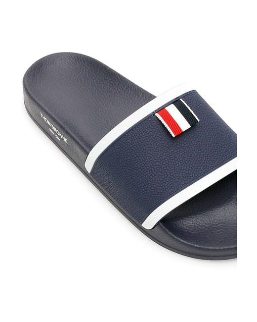 Thom Browne Blue Stripe Tab Pool Sandals for men