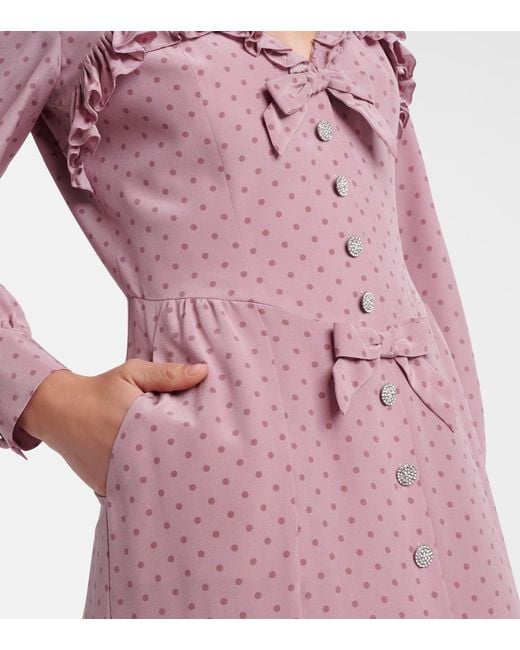 Alessandra Rich Purple Polka-Dot Ruffled Silk Midi Dress