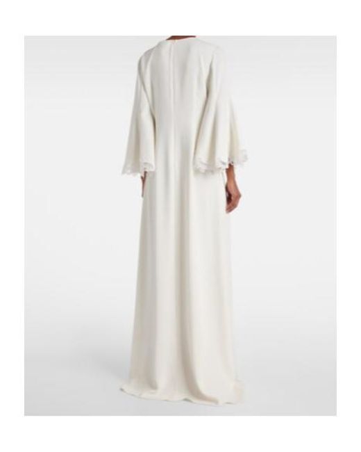Oscar de la Renta White Lace-Trimmed Silk-Blend Georgette Kaftan