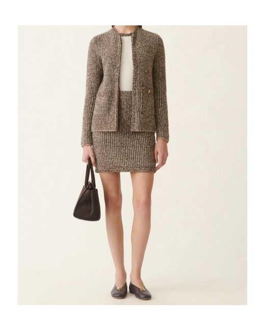 Fabiana Filippi Brown Sequined Tweed Zip Jacket