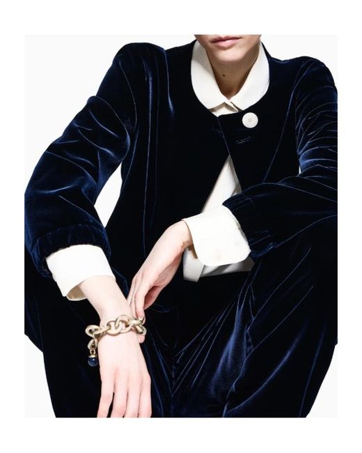 Giorgio Armani Blue Velvet Straight-Leg Pants